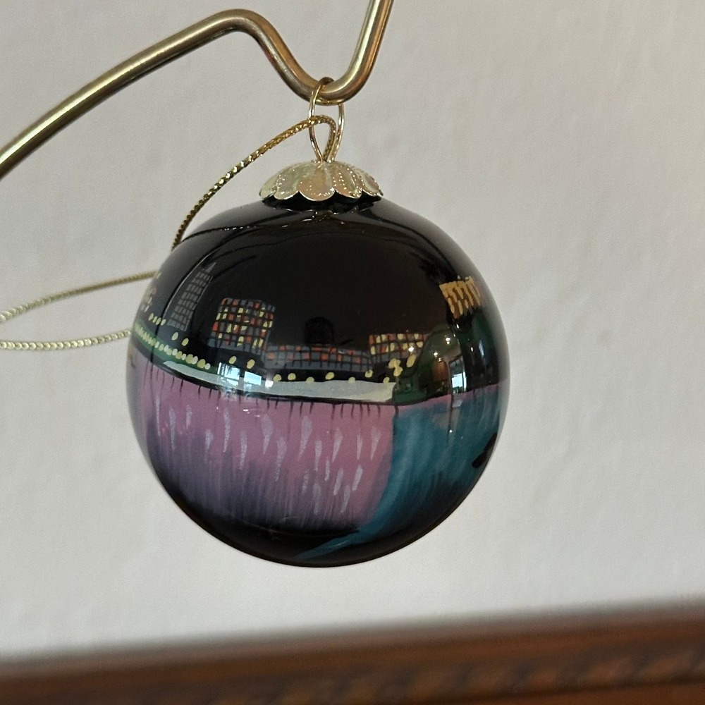 Niagara Falls Hand Painted Glass Ball Christmas Ornament Souvenir Black 2''